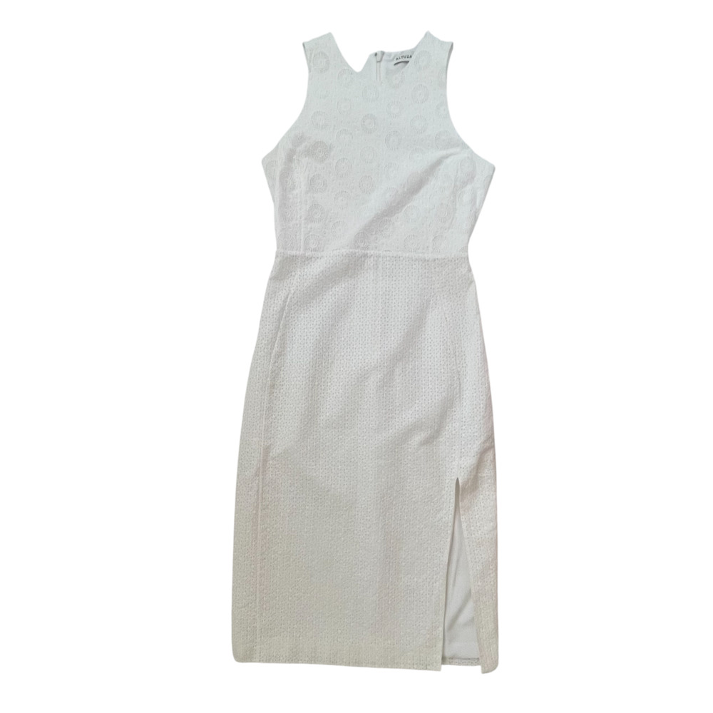 Altuzarra White Eyelet Sleeveless Sheath Midi Dress - 100% Cotton - Size 36/US 0 - Picture 3 of 9